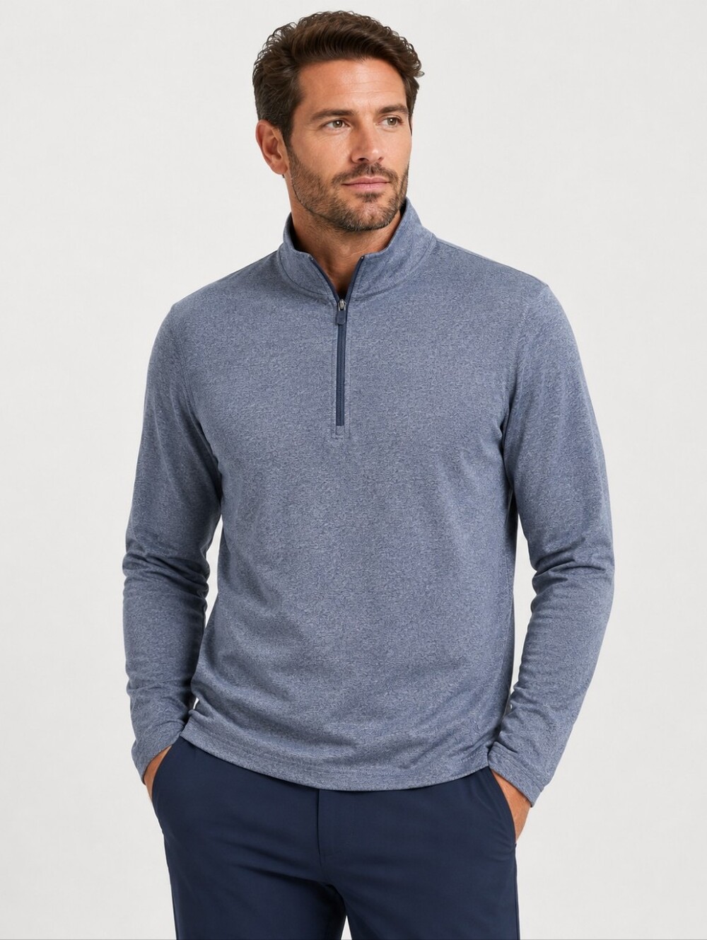 Rhone Men’s Quarter Zip Pullover Sweater Blue Heather Performance Top Medium